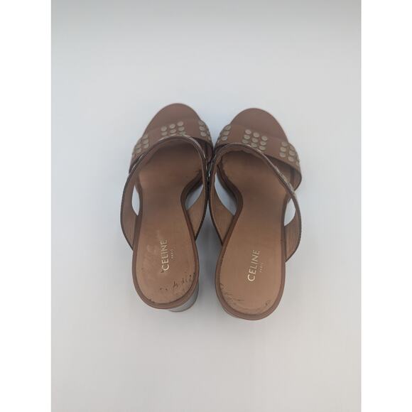 Celine Brown Leather Studded Chunky Heel Sandal Size 37.5 (7.5 US) VGC - Picture 4 of 8